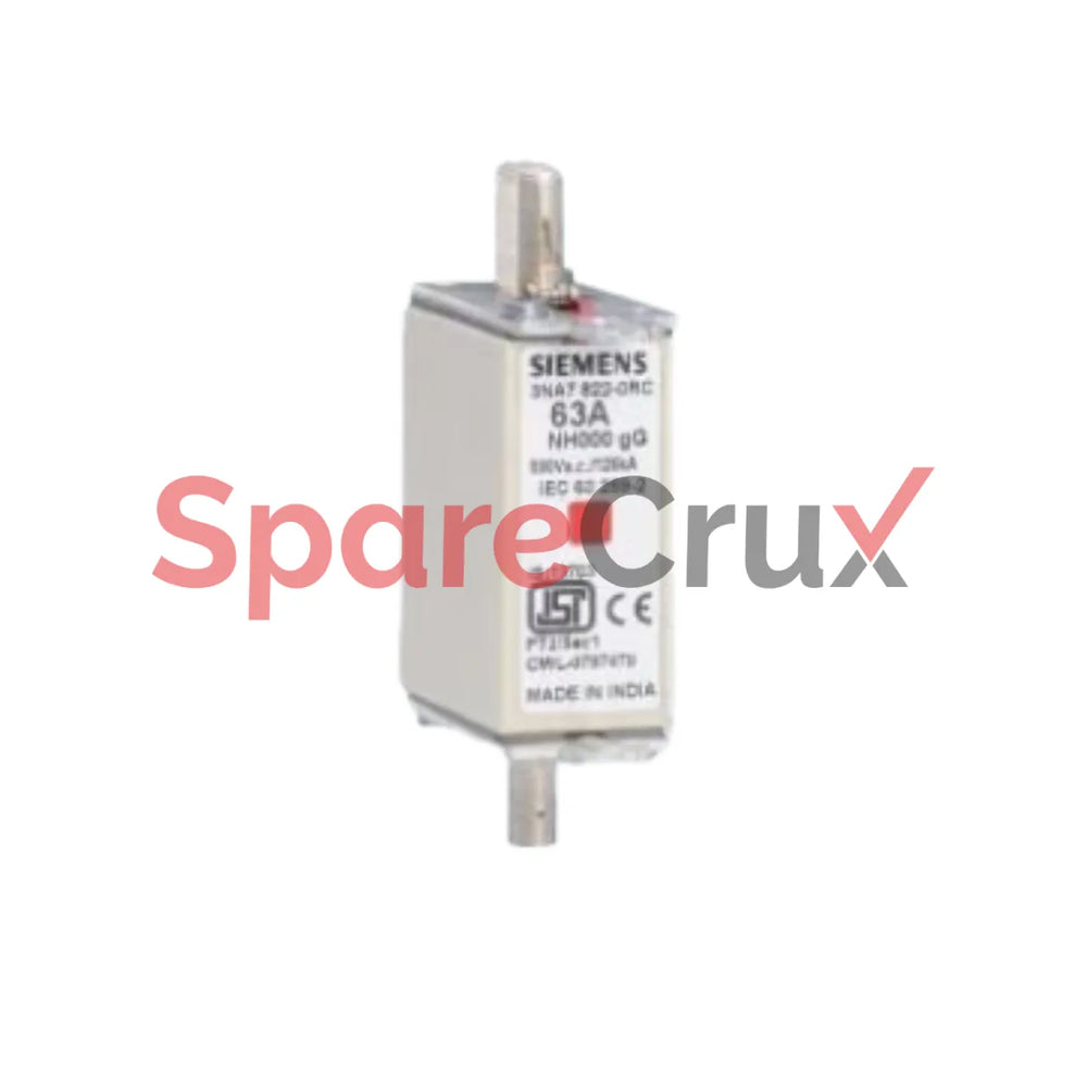 3NA7 822-0RC | SIEMENS | LV_HRC_Fuse_Element_NH000_63A_gG_500V_AC_250V_DC_Combined_Indicator_Live_Grip_Lugs
