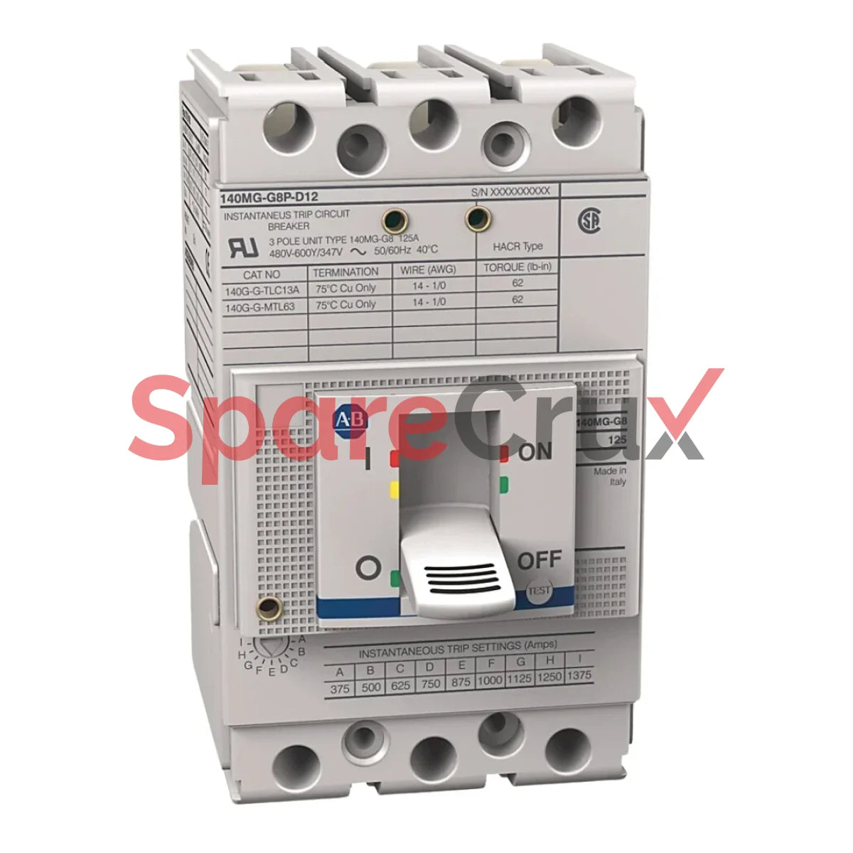 140Mg-G8P-D12-Aa | Allen Bradley Motor Protection Circuit Breaker G Frame 125 A Magnetic Trip Only