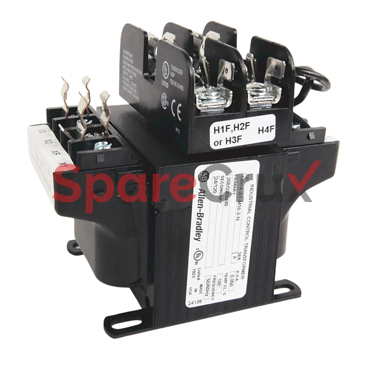 1497A-A1-M18-3-N | ALLEN BRADLEY | Machine Tool Transformer, 63VA, Primary 240/480V 60Hz, Secondary 24V 60Hz, 2 Primary - 1 Secondary Fuse Blocks, No Cover/No Secondary Fuse