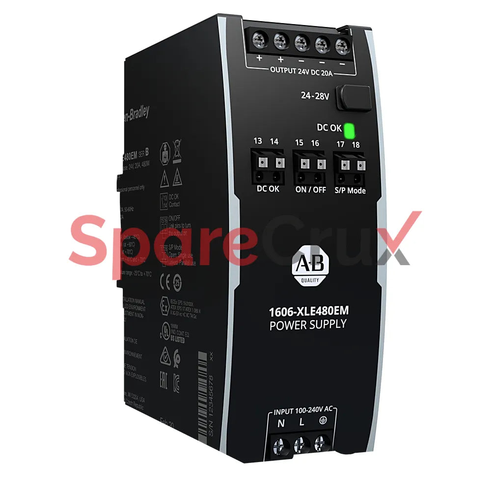 1606-XLE480EM | ALLEN BRADLEY | XLE Power Supply, 24V DC, 20A, 480W, Single-Phase Input, Remote ON/OFF Feature
