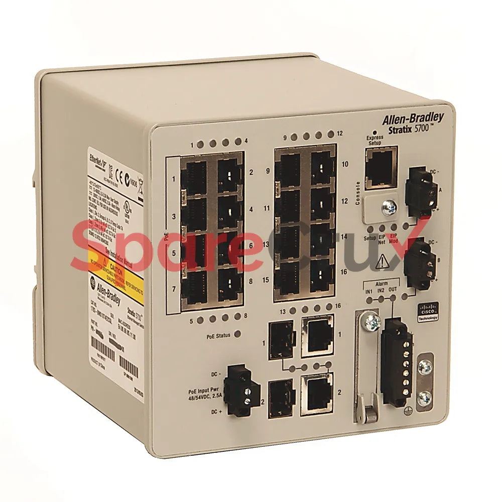 1783-BMS12T4E2CGL | ALLEN-BRADLEY | Stratix 5700 Managed Ethernet Switch, 12 Ports: 8 Fast Ethernet Copper, 4 Gigabit Ethernet Copper, 2 Gigabit Ethernet Fiber SFP Slots, Lite Software