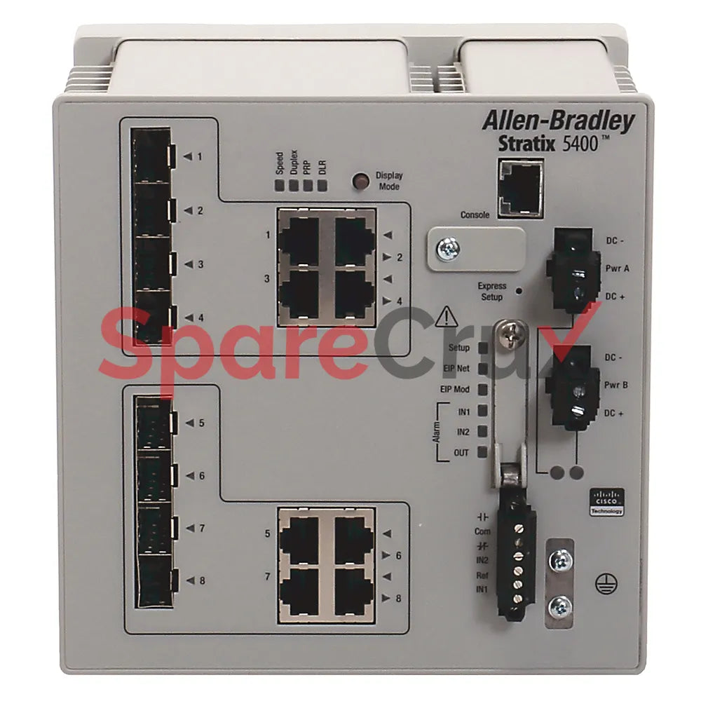 1783-HMS4SG8EG4CGN | ALLEN BRADLEY | Stratix 5400 Managed Ethernet Switch with 4 combo 10/100/1000 ports, 8 Gigabit Ethernet ports, 4 Gigabit Ethernet SFP ports, Layer 2 firmware.
