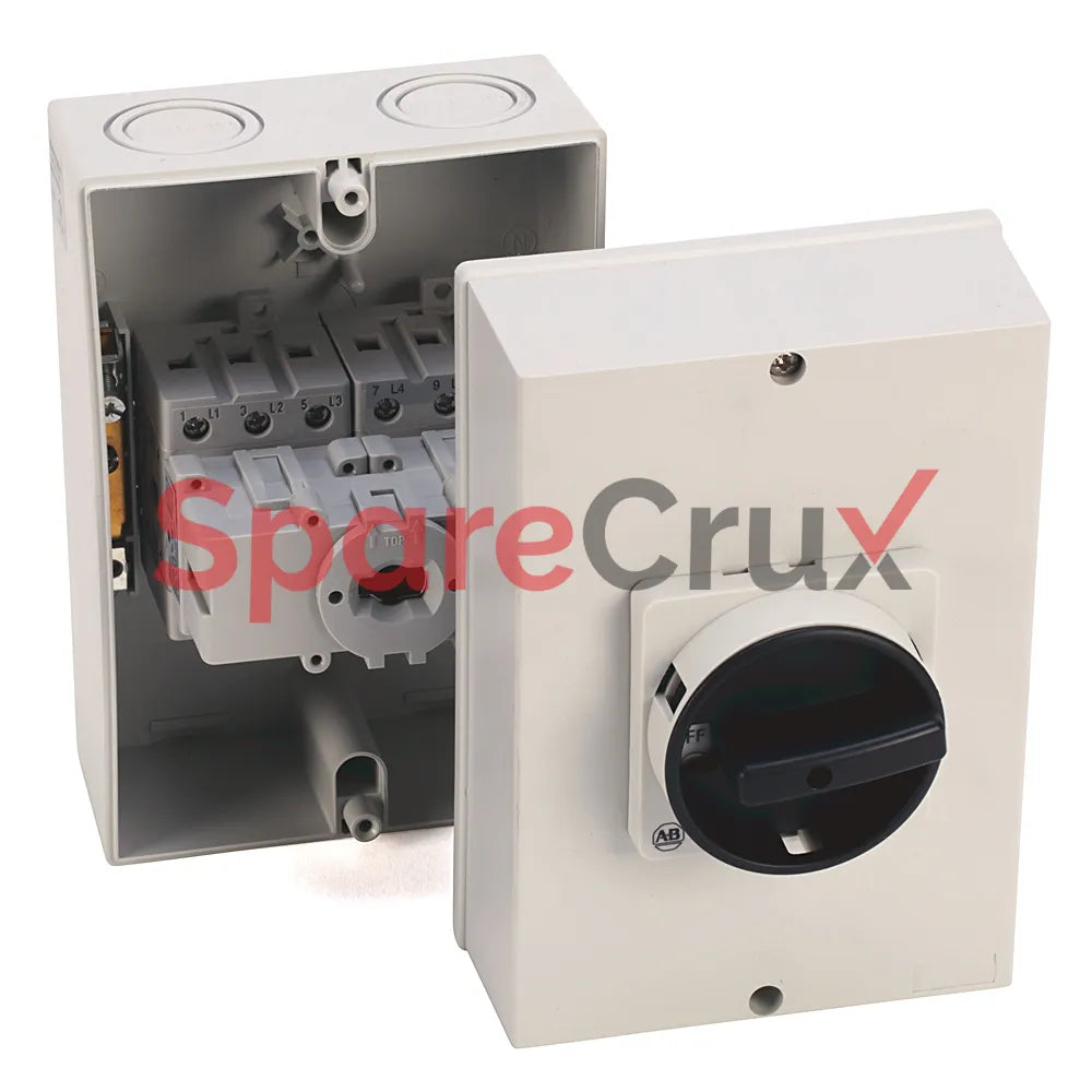 194E-Y40-1756-6G | ALLEN BRADLEY | 40A Load Switch, Enclosed - Base/DIN Rail, OFF-ON 90°, 6 Poles, Supplied with a Type G Red/Yellow Actuator