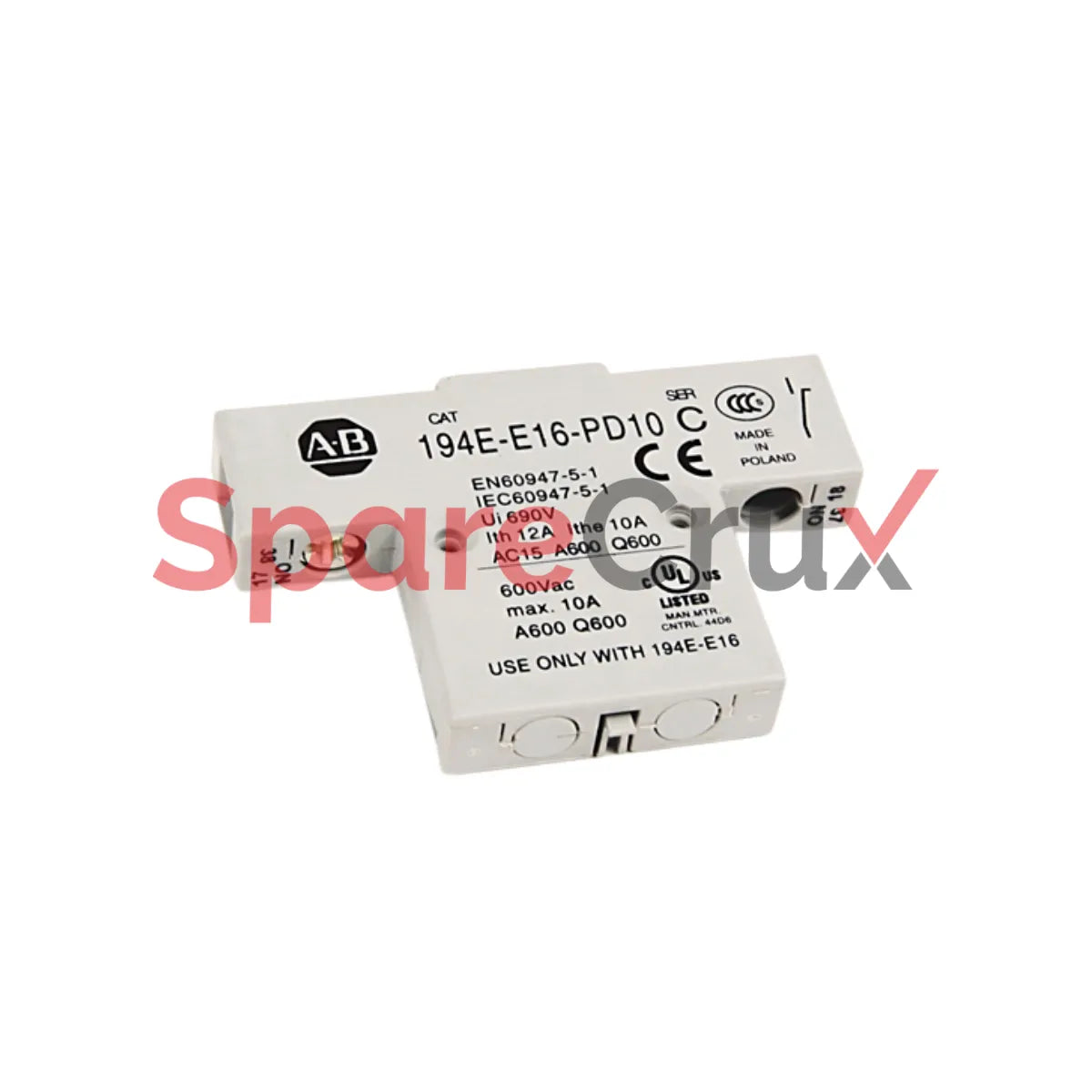 194E-E16-PD10 | ALLEN BRADLEY | 16A Load Switch, Open - Front/Door, OFF-ON 90°, 3 Poles, Supplied with a Type PD10 Black/Grey Actuator