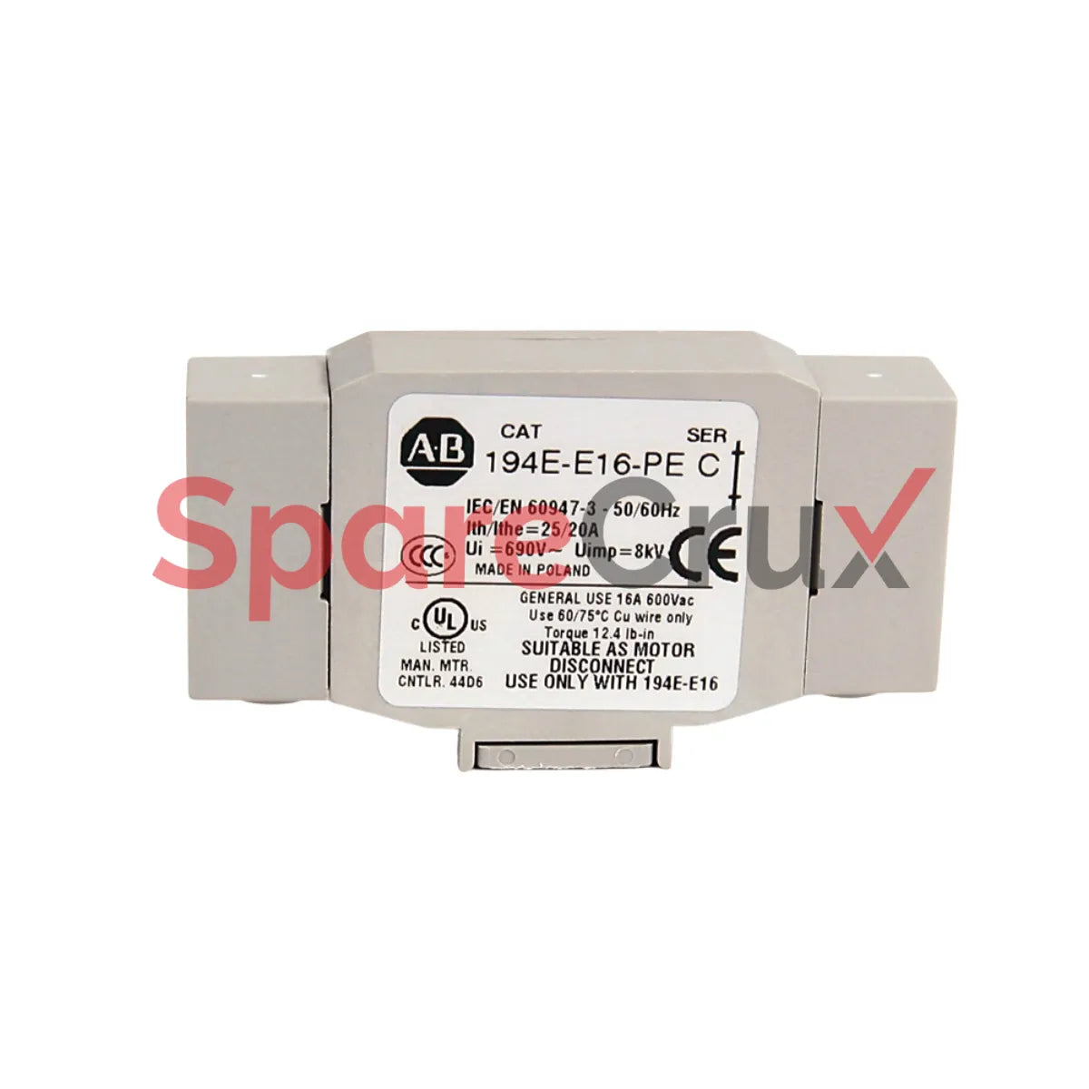 194E-E16-PE | ALLEN BRADLEY | 16A Load Switch, Open - Front/Door, OFF-ON 90°, 3 Poles, with Earth/Grounding Terminal
