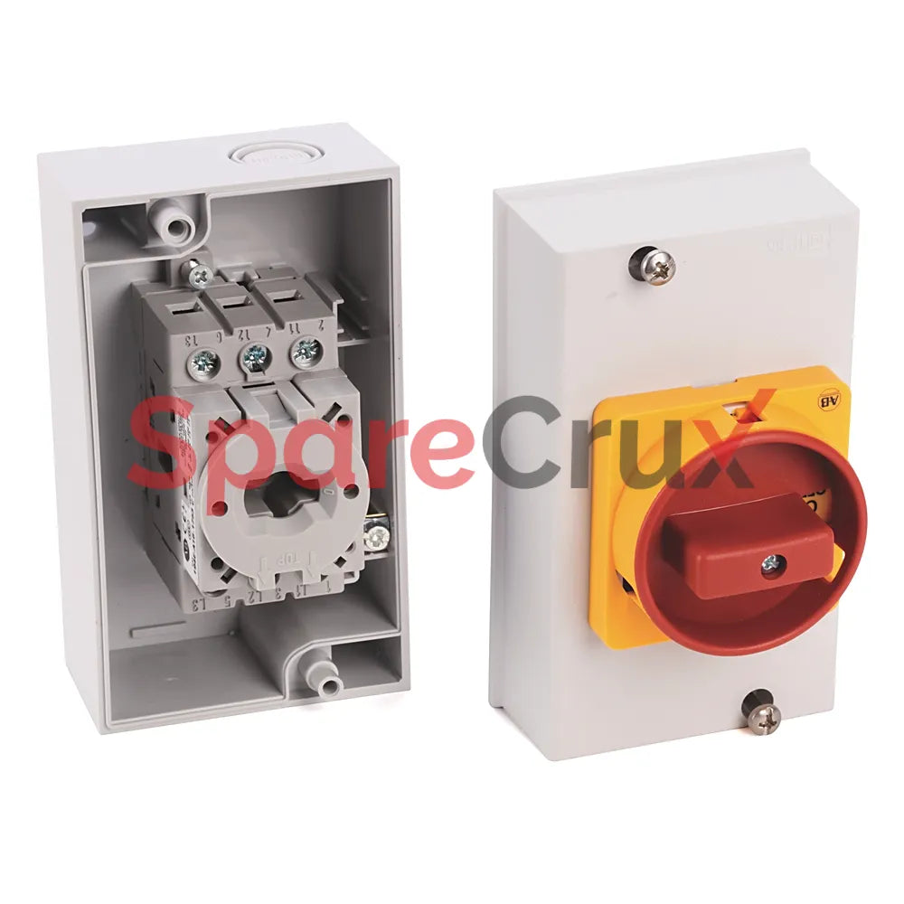 194E-Y16M-1756-6N | ALLEN BRADLEY | 16A Load Switch, Enclosed - Base/DIN Rail, OFF-ON 90°, 6 Poles, Metal Enclosure, Supplied with a Type N Black Actuator