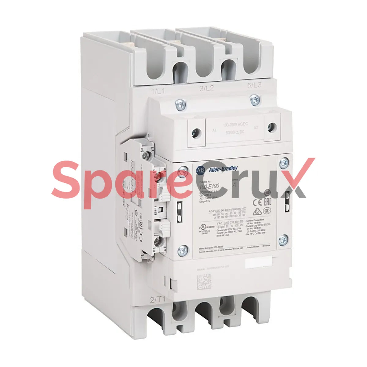 100-E190ED11 | ALLEN BRADLEY |100-E MCS-E Contactor, 190A, AC3 Duty, 100-250V AC 50/60Hz / 100-250V DC Electronic Coil w/ PLC Interface, 1 N.O. 1 N.C.
