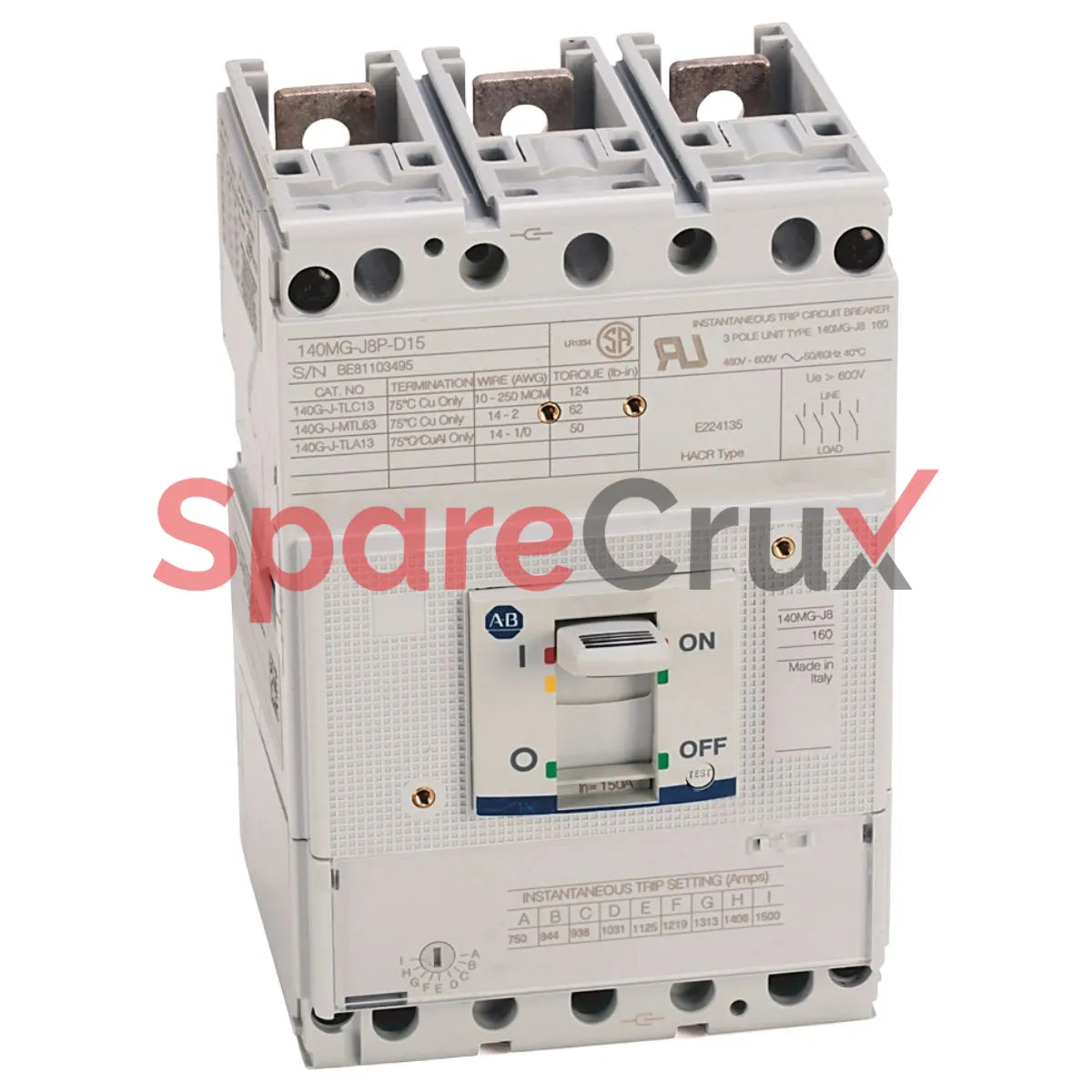 140MG-J8P-D15 | ALLEN BRADLEY | Motor Protection Circuit Breaker, J Frame, 15 A, Thermal Magnetic, 600V, 3-Pole, Protective