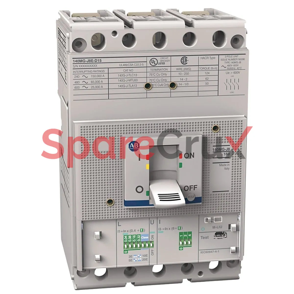 140MG-J8E-D15 | ALLEN BRADLEY | Motor Protection Circuit Breaker, J Frame, 15 A, Thermal Magnetic, 600V, 3-Pole