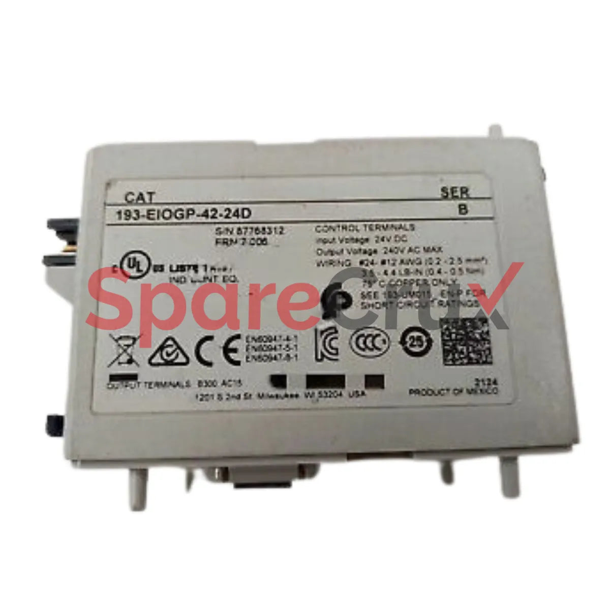 193-EIOGP-42-24D | ALLEN BRADLEY | E300/E200 Control Module with PTC and External Ground Fault Sensing, 4 Inputs / 2 Outputs, 24V DC