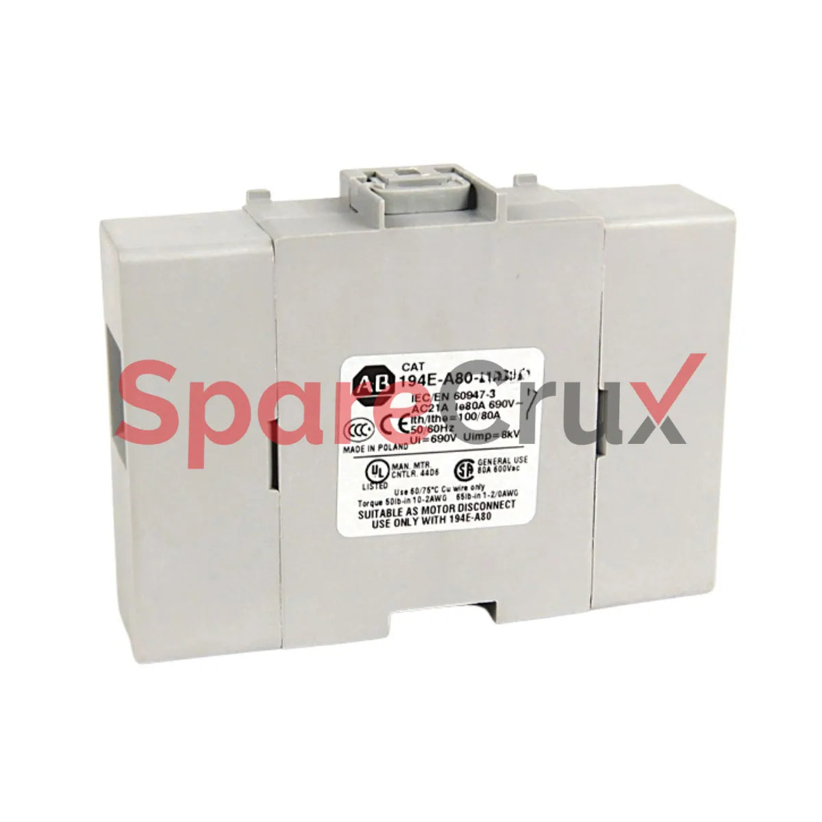 194E-A80-1753 | ALLEN BRADLEY | 80A Load Switch, Open - Base/DIN Rail, OFF-ON 90°, 3 Poles
