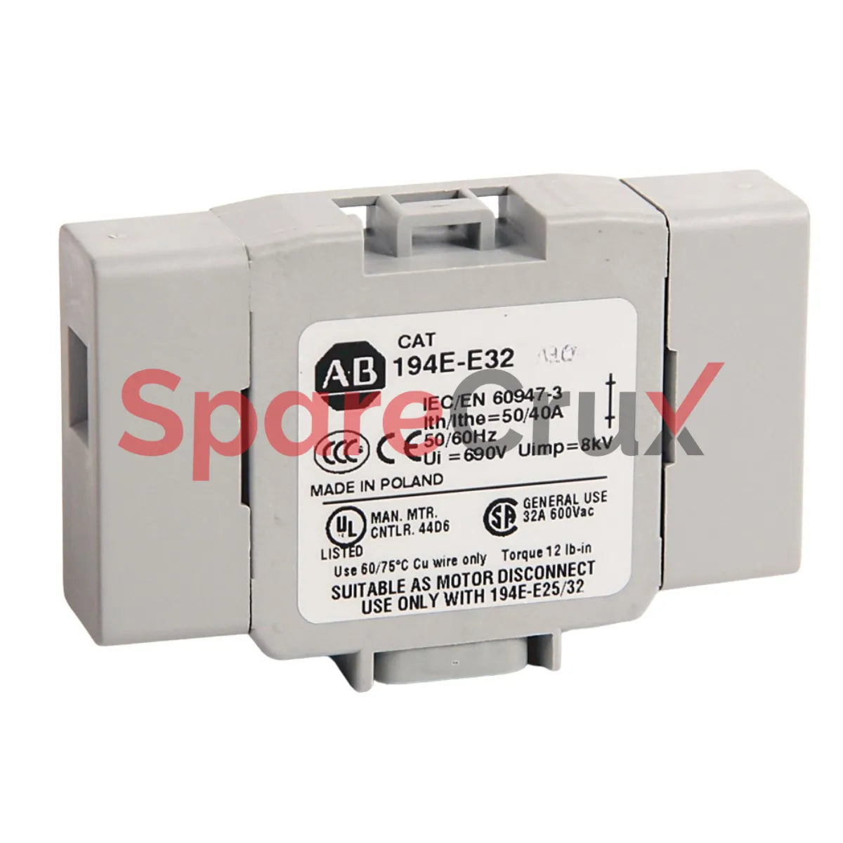 194E-E32-3753 | ALLEN BRADLEY | 32A Load Switch, Open - Front/Door, Changeover 1-0-2 90°, 3 Poles
