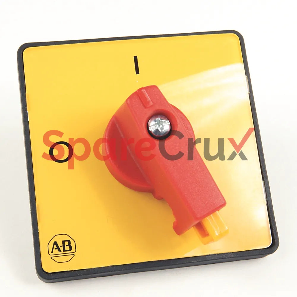194L-HE6L-375 | ALLEN BRADLEY | IEC Control and Load Switch Actuator, Type L, Yellow/Red, 64mm x 64mm, Legend Text: HAND - 0 - AUTO (60°)