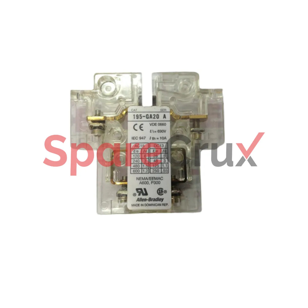 195-GA20 | ALLEN BRADLEY | Auxiliary Contact Block, 2 N.O., Side Mounting