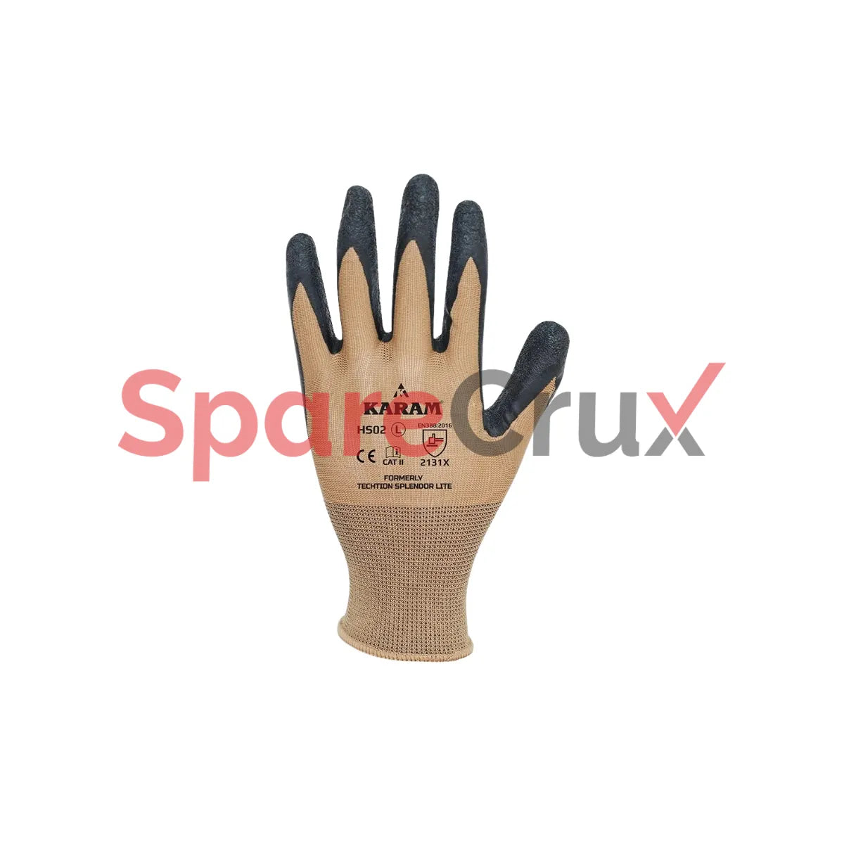 HS 02 | KARAM | Polyester Liner With Natural Latex Coating Black Safety Gloves