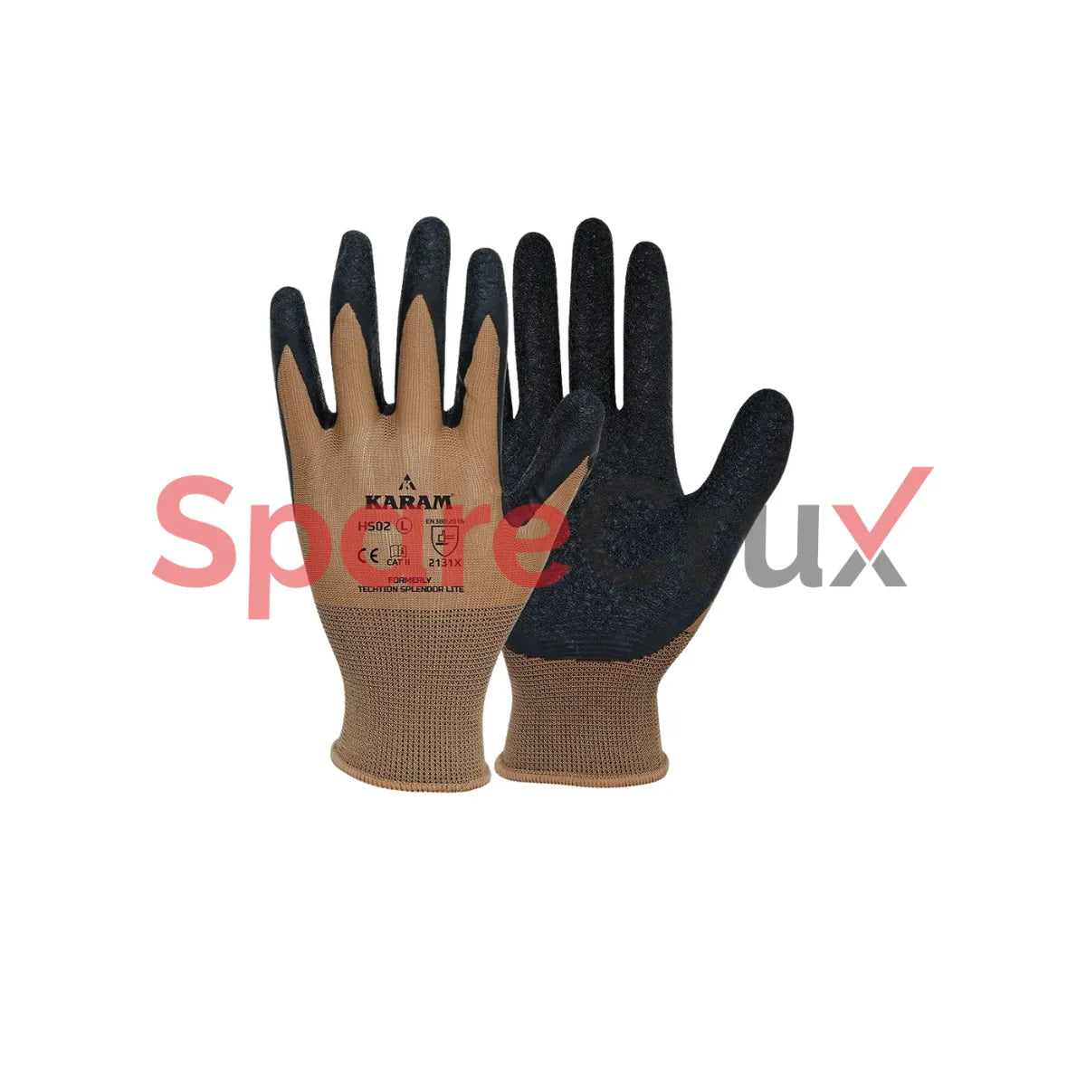 HS 02 | KARAM | Polyester Liner With Natural Latex Coating Black Safety Gloves