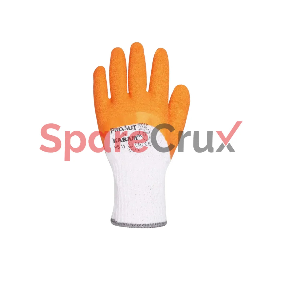 HS 11 | KARAM | White Polycotton Liner with Orange Latex Crinkle Coating Glove
