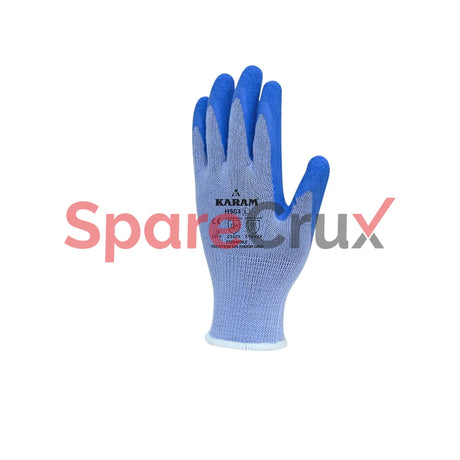 HS 03 | KARAM | Polycotton Liner with Natural Latex Coating Blue Safety Gloves