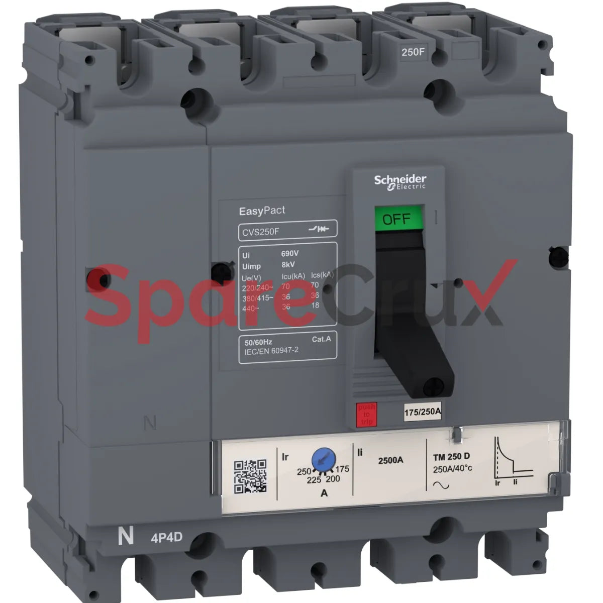 LV510347 | SCHNEIDER ELECTRIC | circuit breaker EasyPact CVS100F, 36 kA at 415 VAC, 100 A rating thermal magnetic TM-D trip unit, 4P 3d