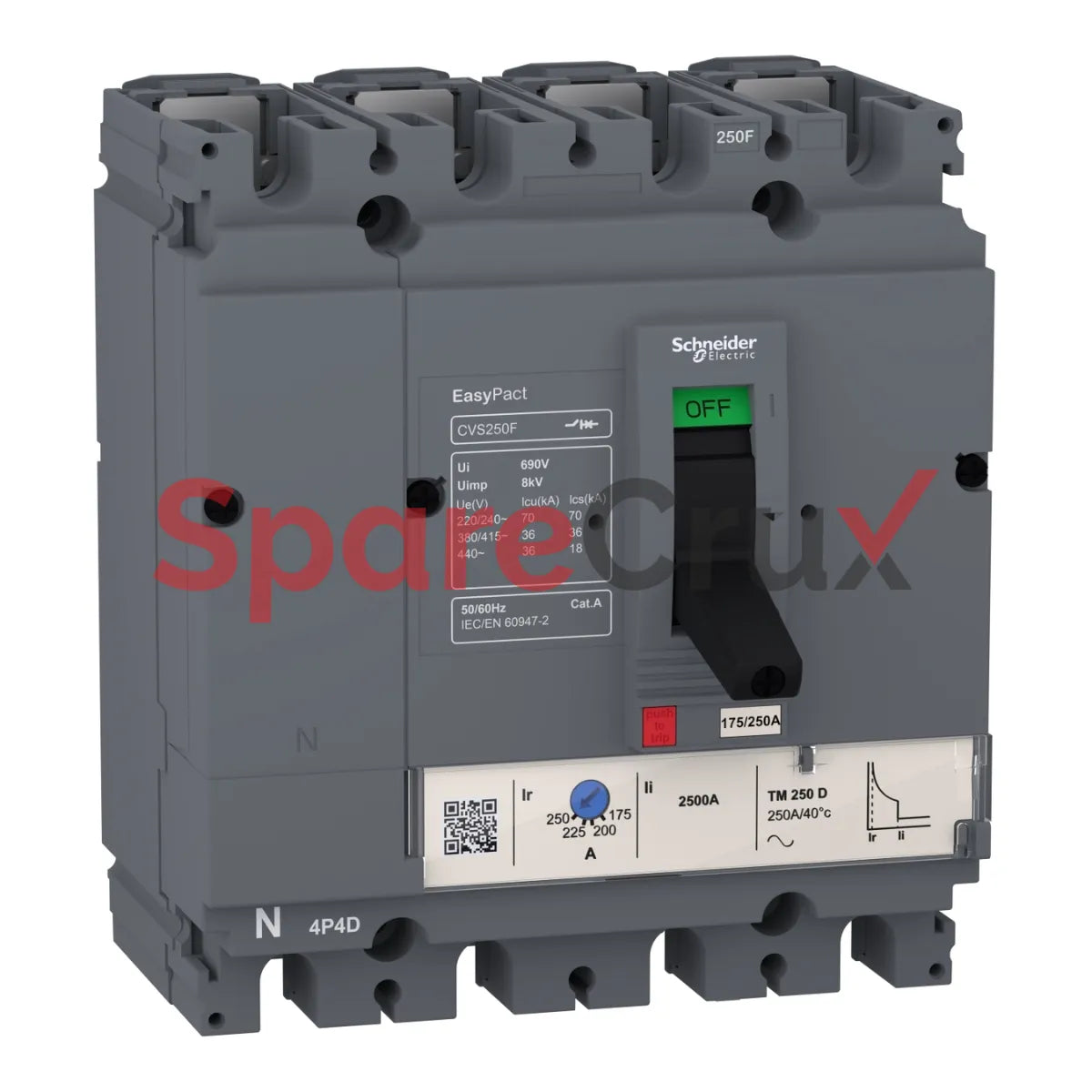 LV510317 | SCHNEIDER ELECTRIC | circuit breaker EasyPact CVS100B, 25 kA at 415 VAC, 100 A rating thermal magnetic TM-D trip unit, 4P 3d