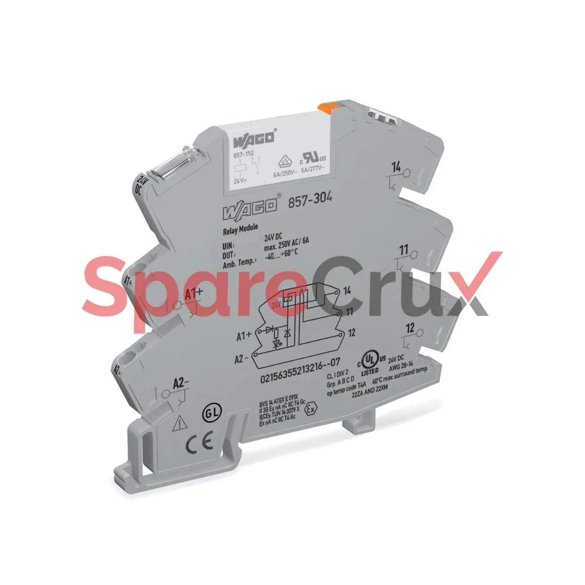 857-304 | WAGO | Relay Module, 24 VDC, 1 CO, 6 A, 6 mm, Yellow LED, Gray