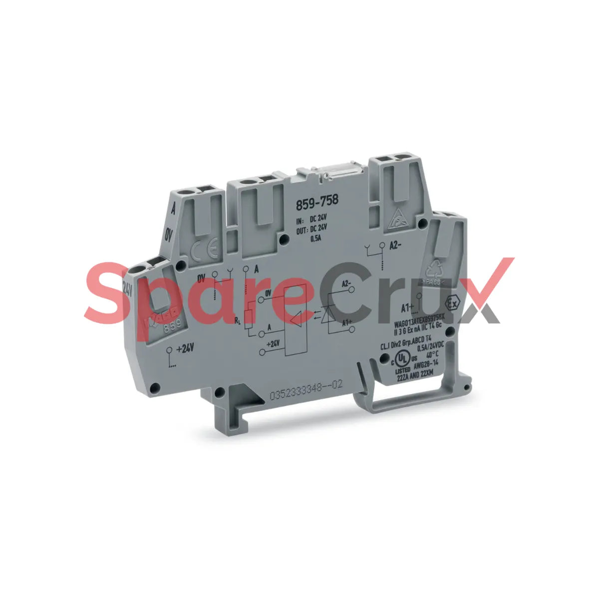 859-758 | WAGO | Optocoupler Module, 24 VDC Input, 6-30 VDC Output, 1A, 3-Wire High-Side, 20kHz, Red LED, 6mm Gray